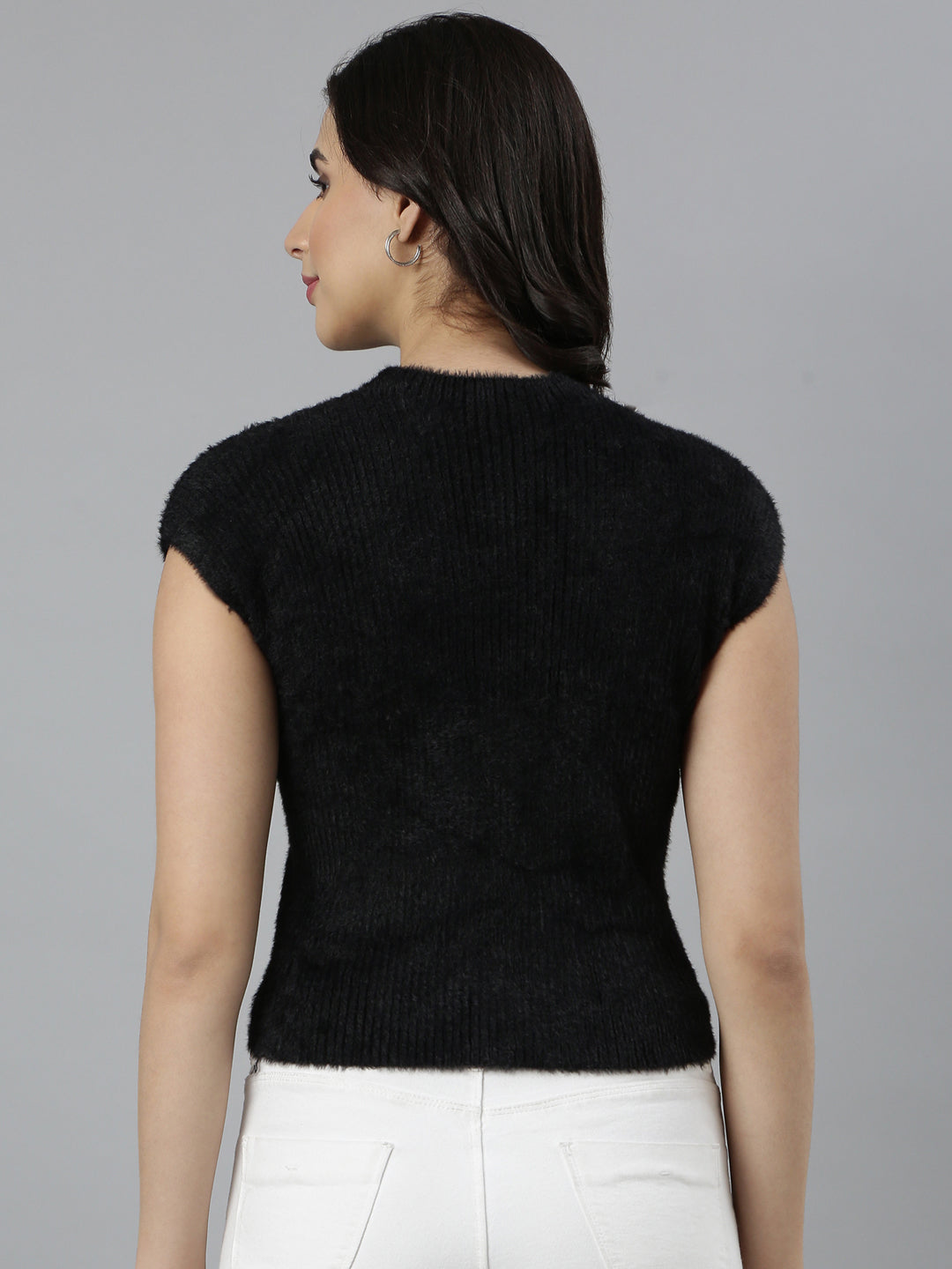 Women Solid Black Top