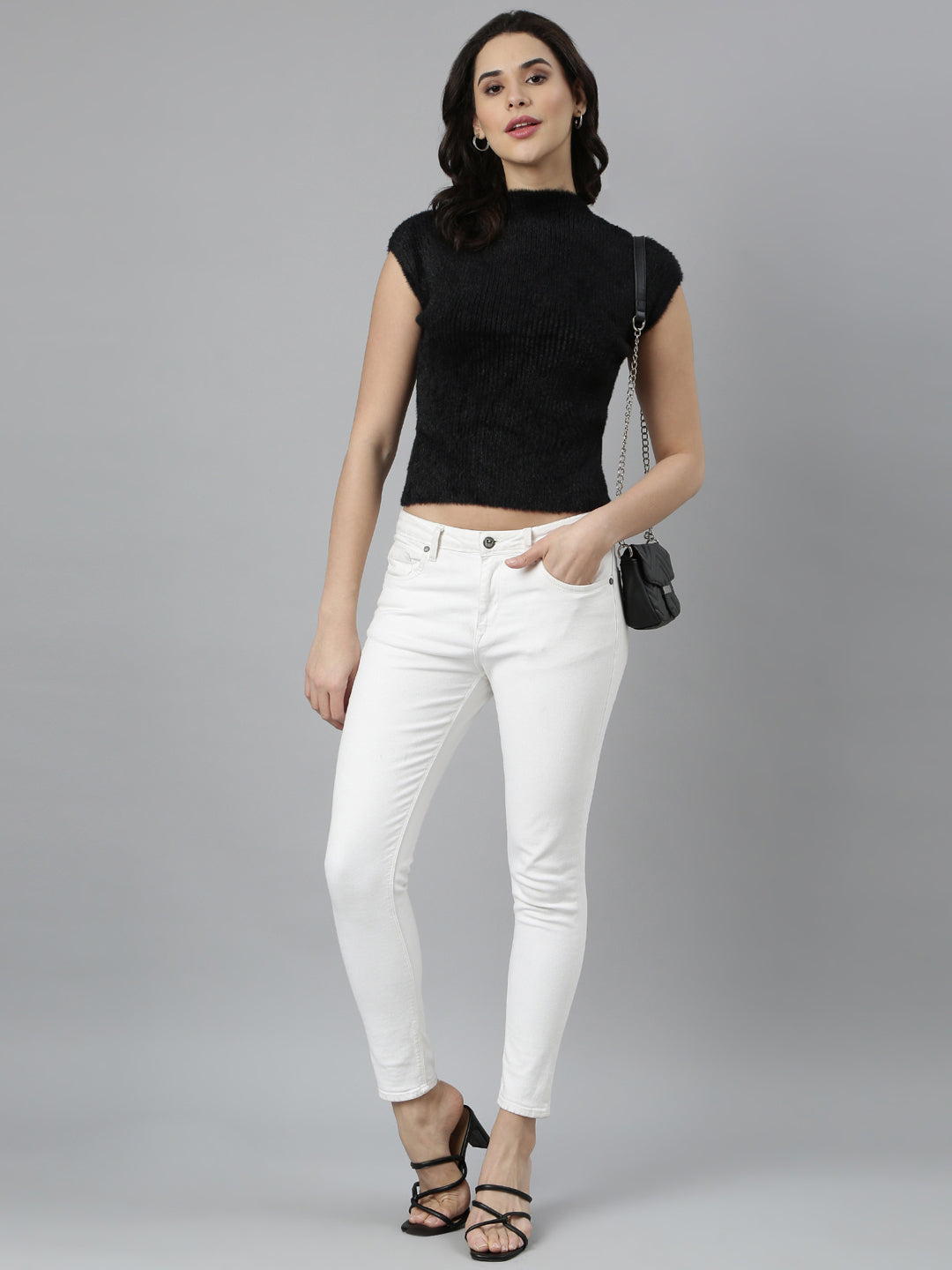 Women Solid Black Top