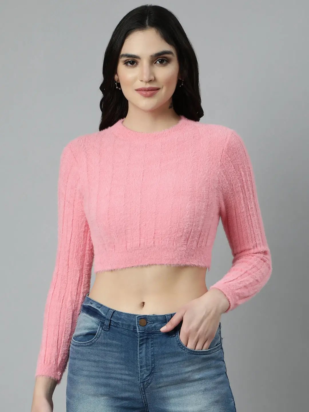 Women's Solid Pink Crop Top