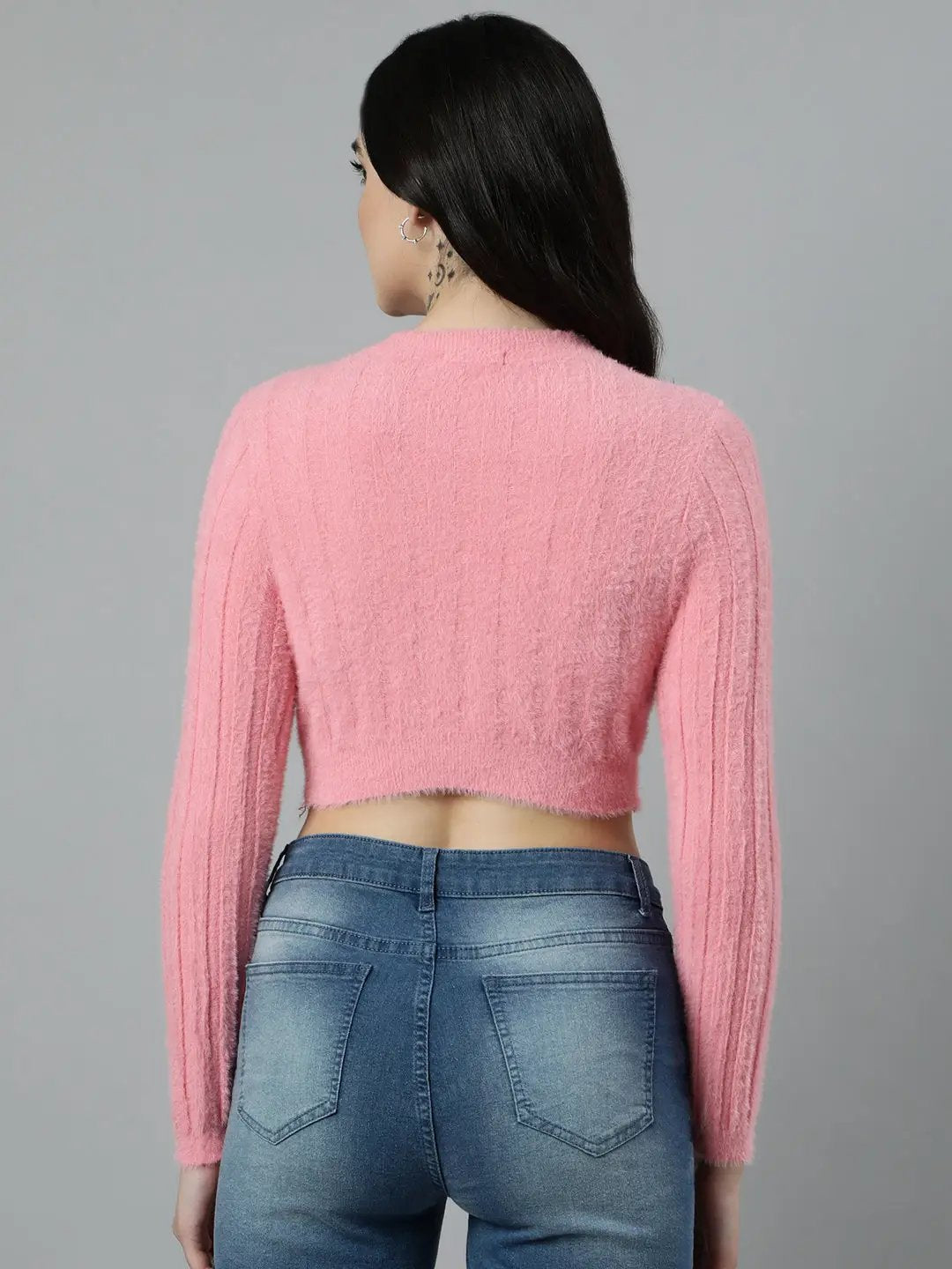 Women's Solid Pink Crop Top