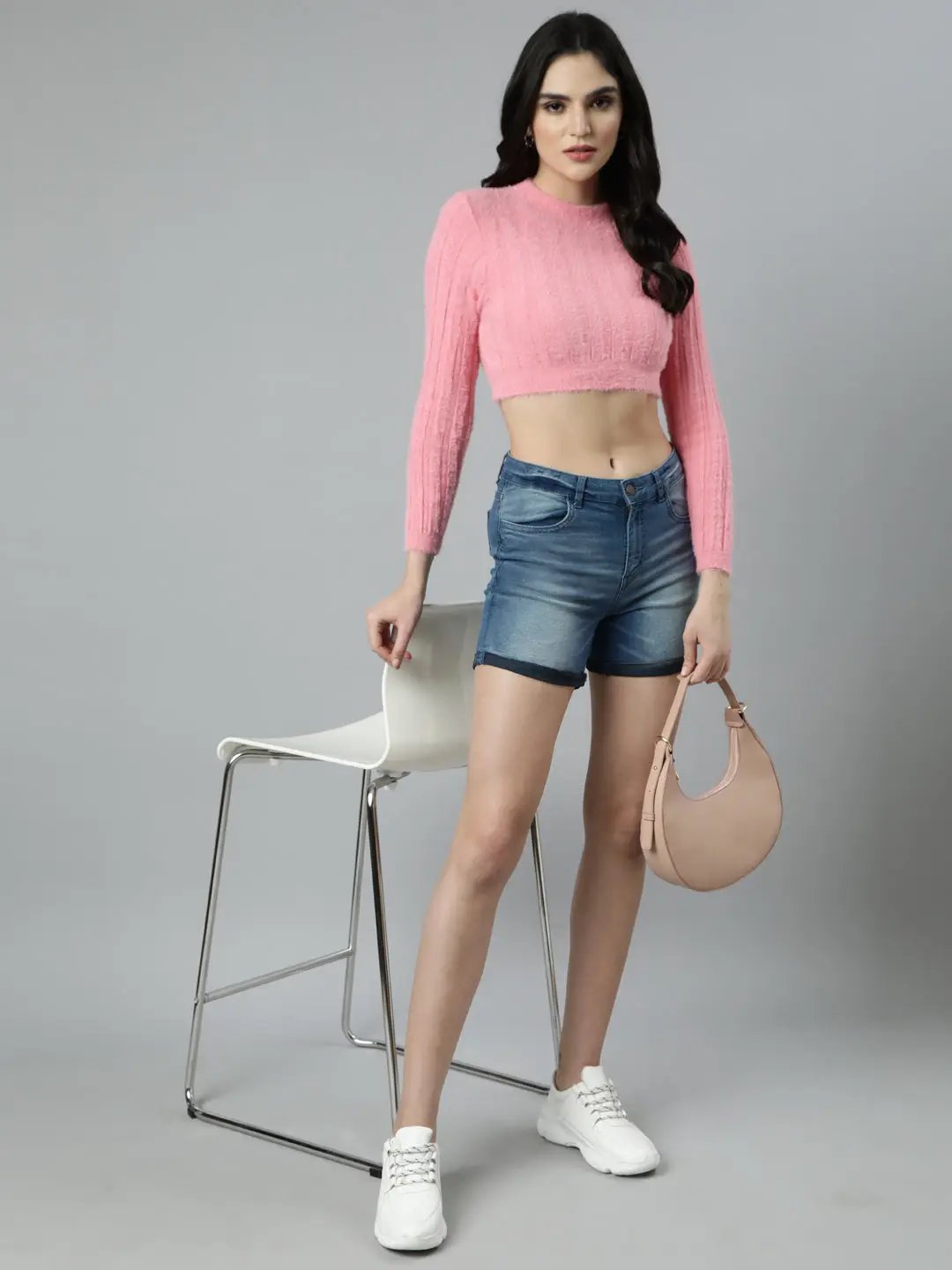 Women's Solid Pink Crop Top