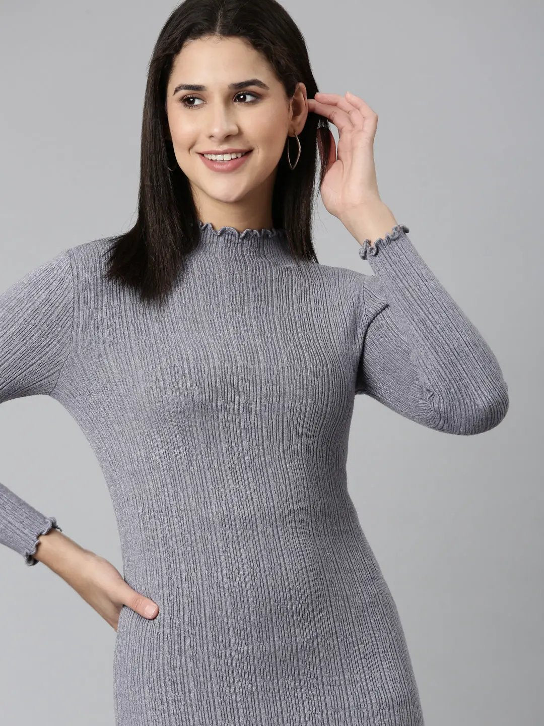 Women's Grey Solid Bodycon Dress