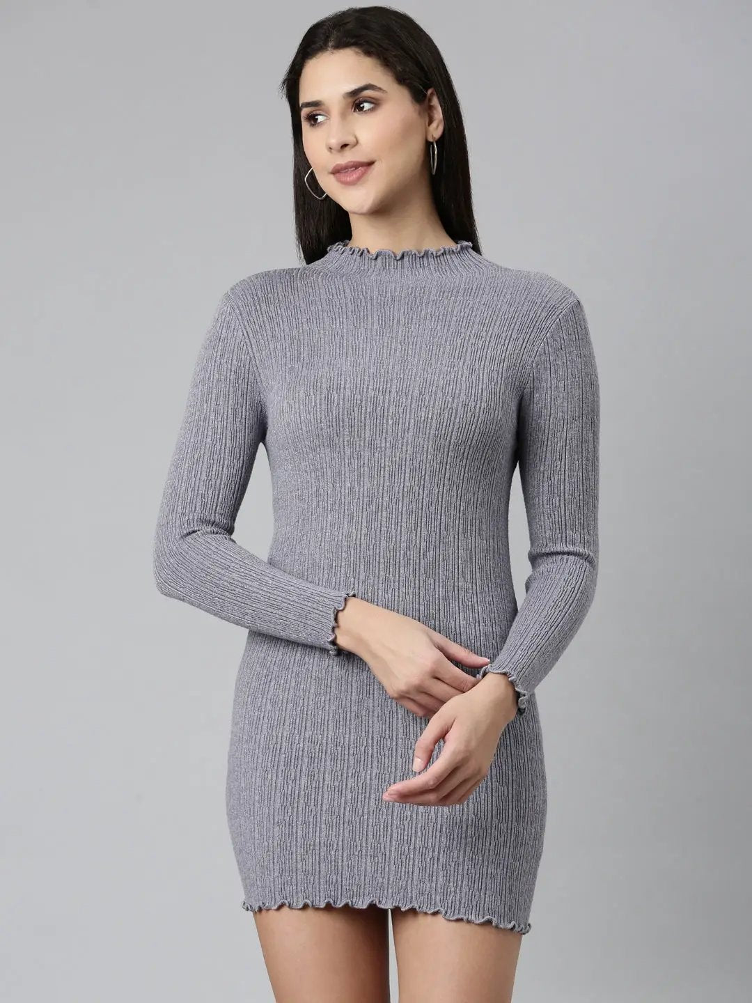 Women's Grey Solid Bodycon Dress