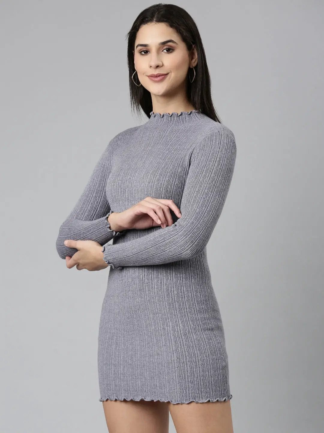 Women's Grey Solid Bodycon Dress