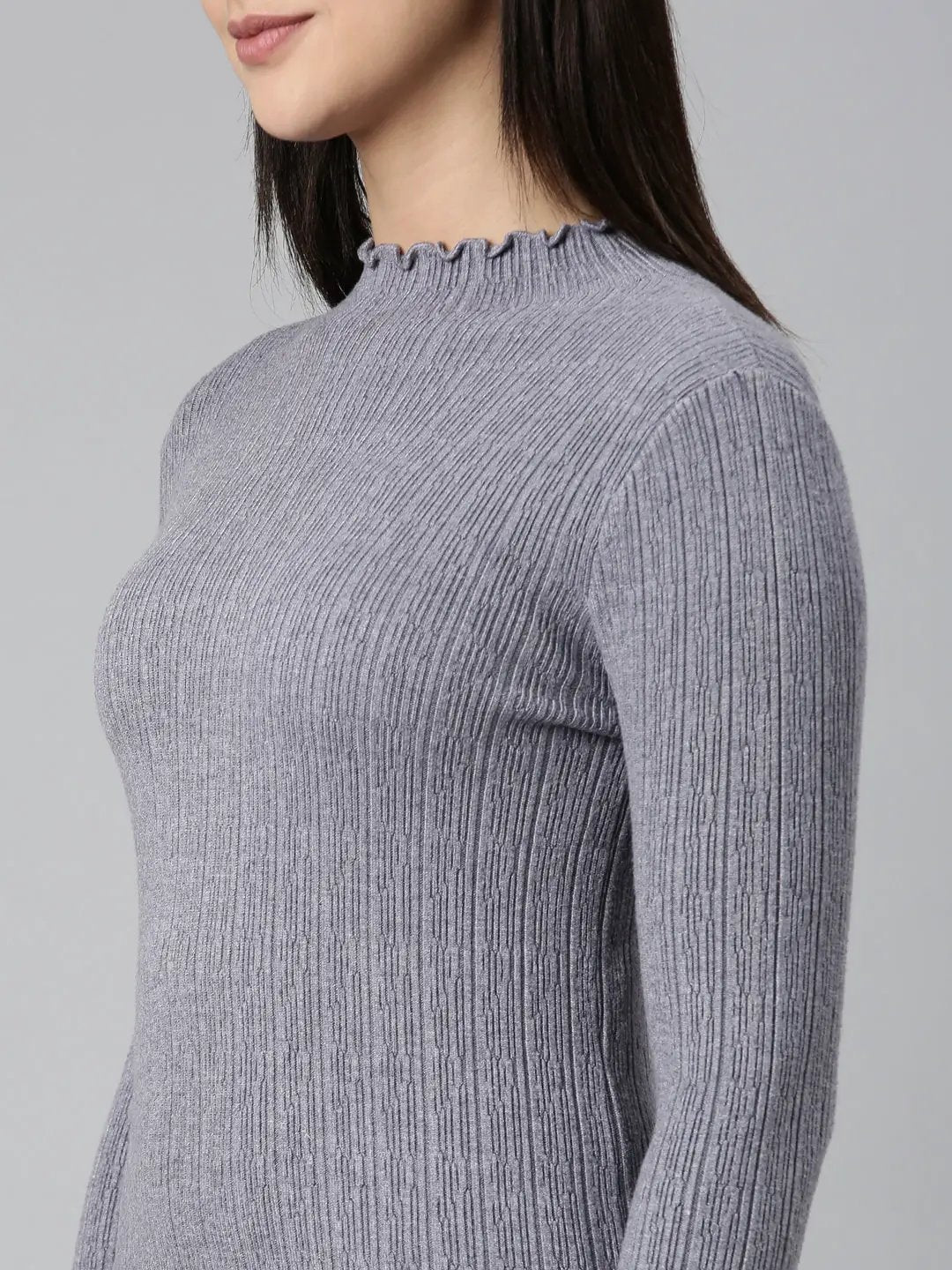 Women's Grey Solid Bodycon Dress