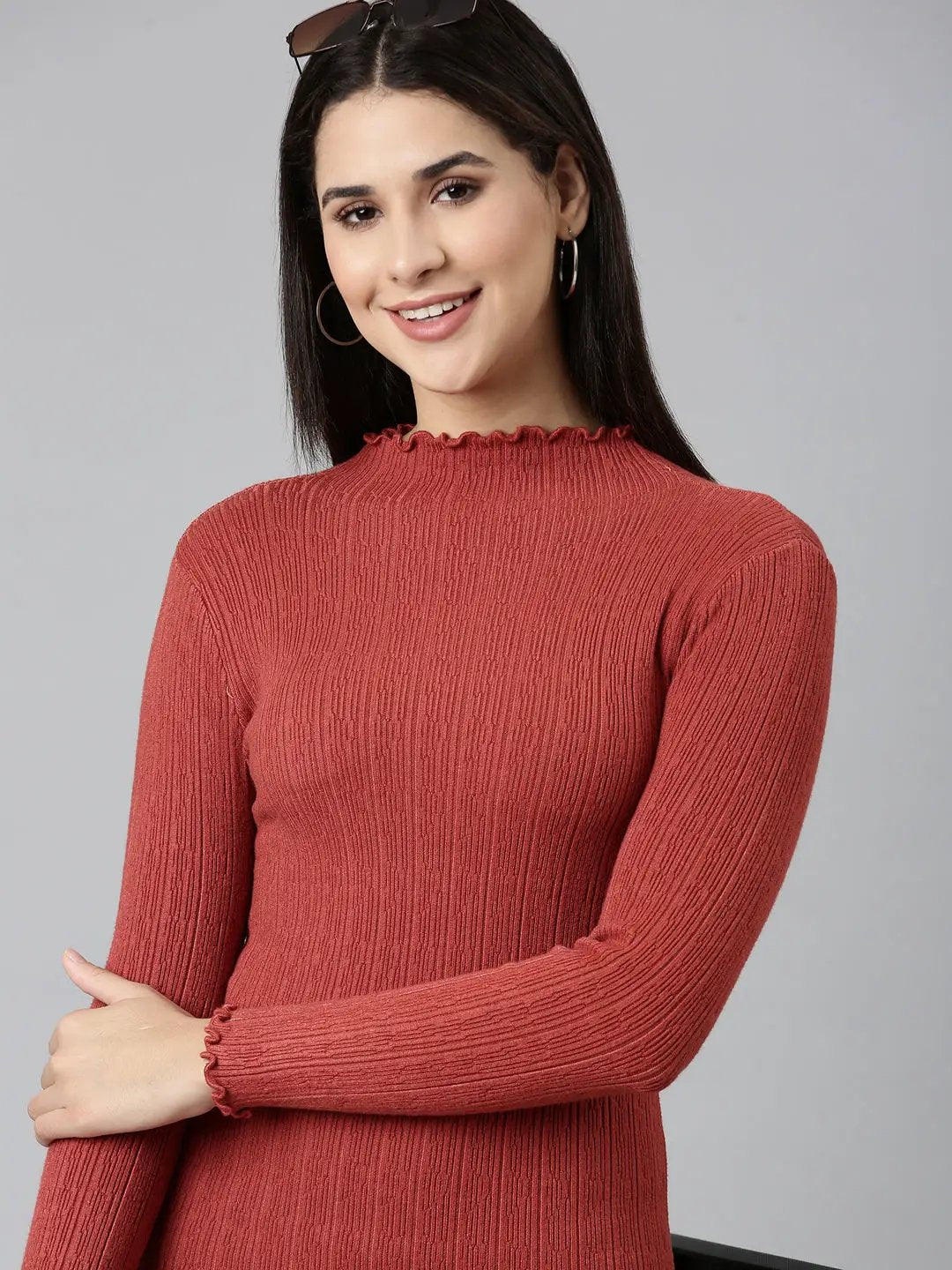 Women's Rust Solid Bodycon Dress