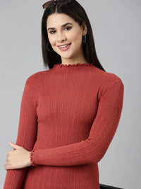 Women's Rust Solid Bodycon Dress