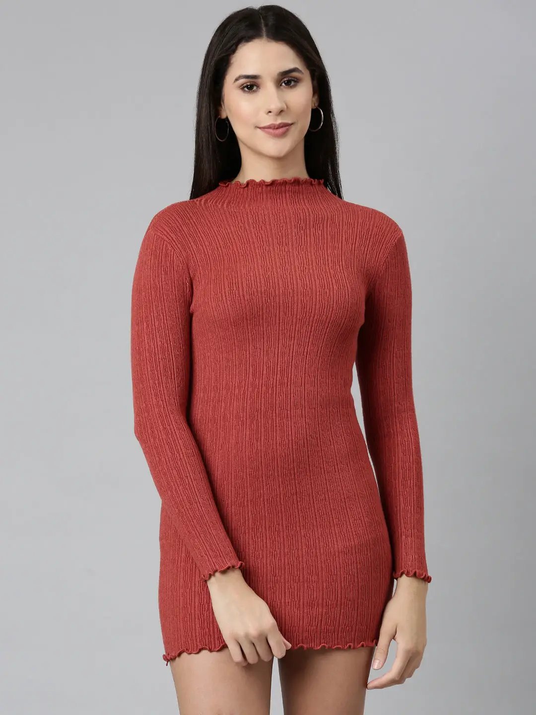 Women's Rust Solid Bodycon Dress