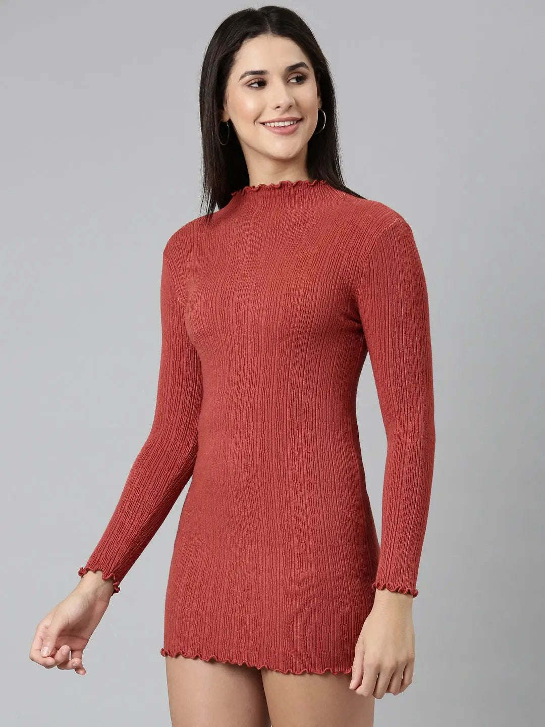 Women's Rust Solid Bodycon Dress