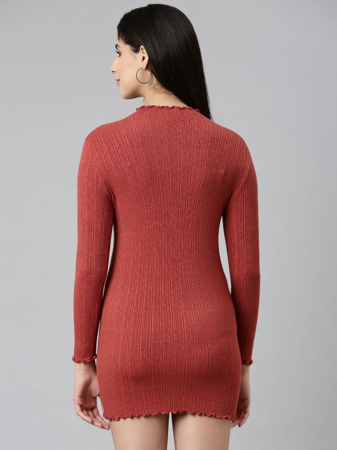 Women's Rust Solid Bodycon Dress