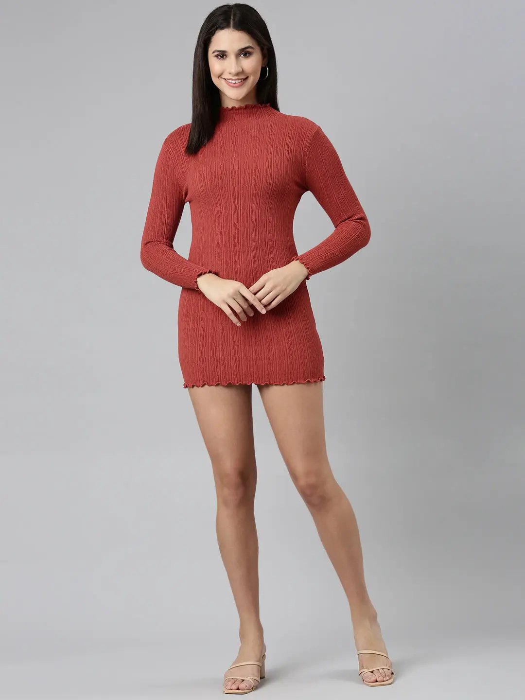 Women's Rust Solid Bodycon Dress