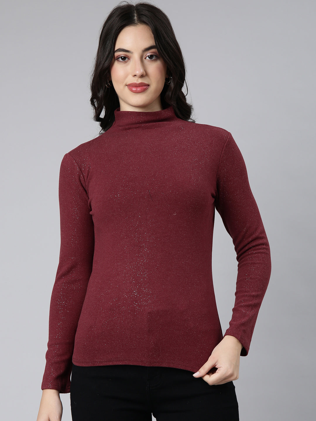 Women Solid Maroon Top