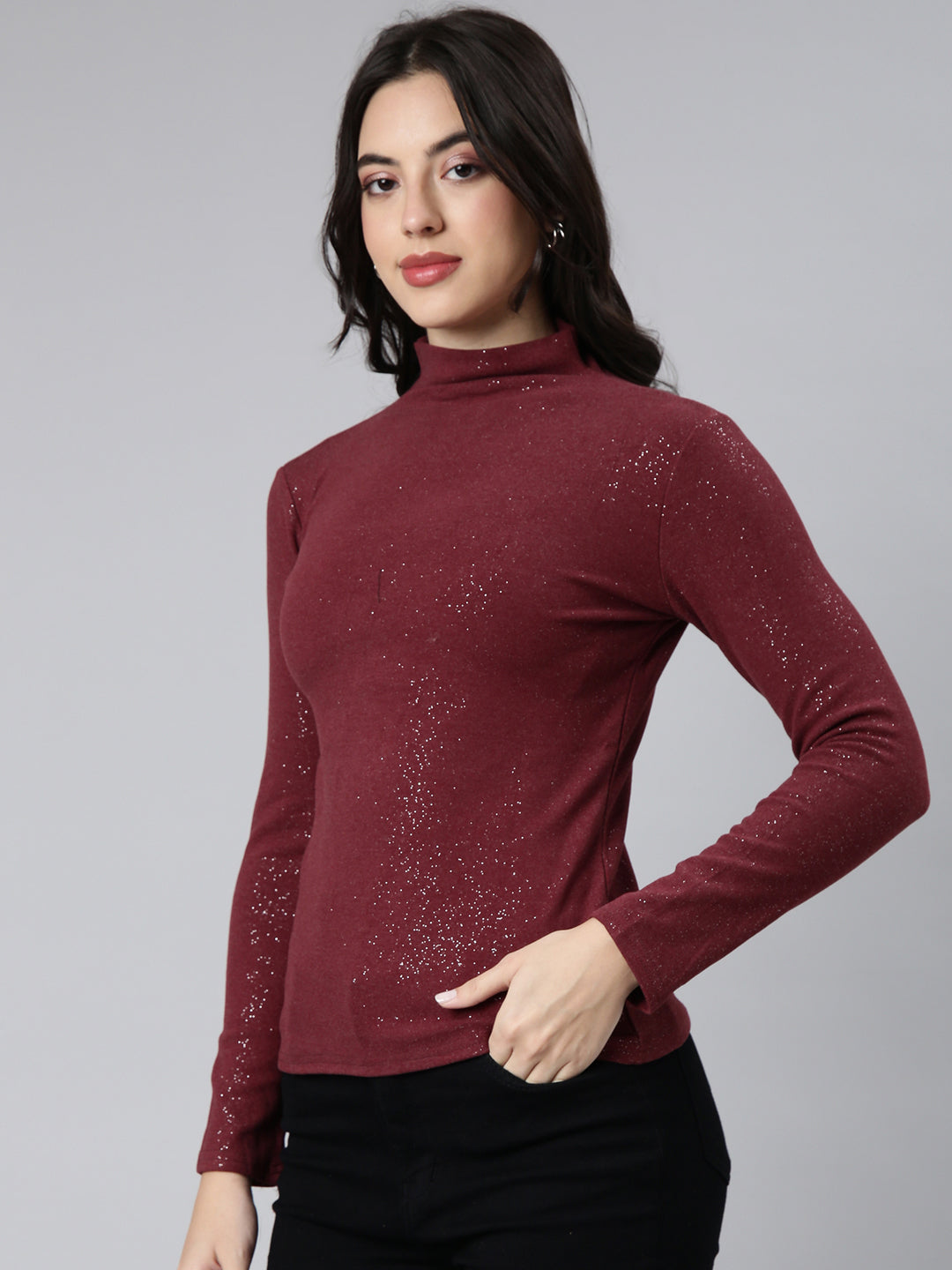 Women Solid Maroon Top