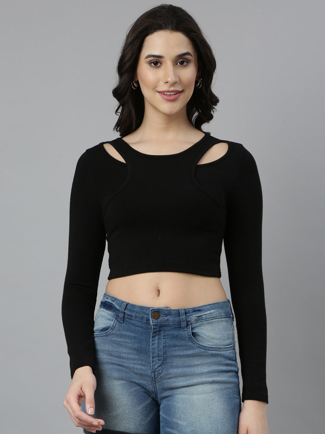 Women Solid Black Crop Top