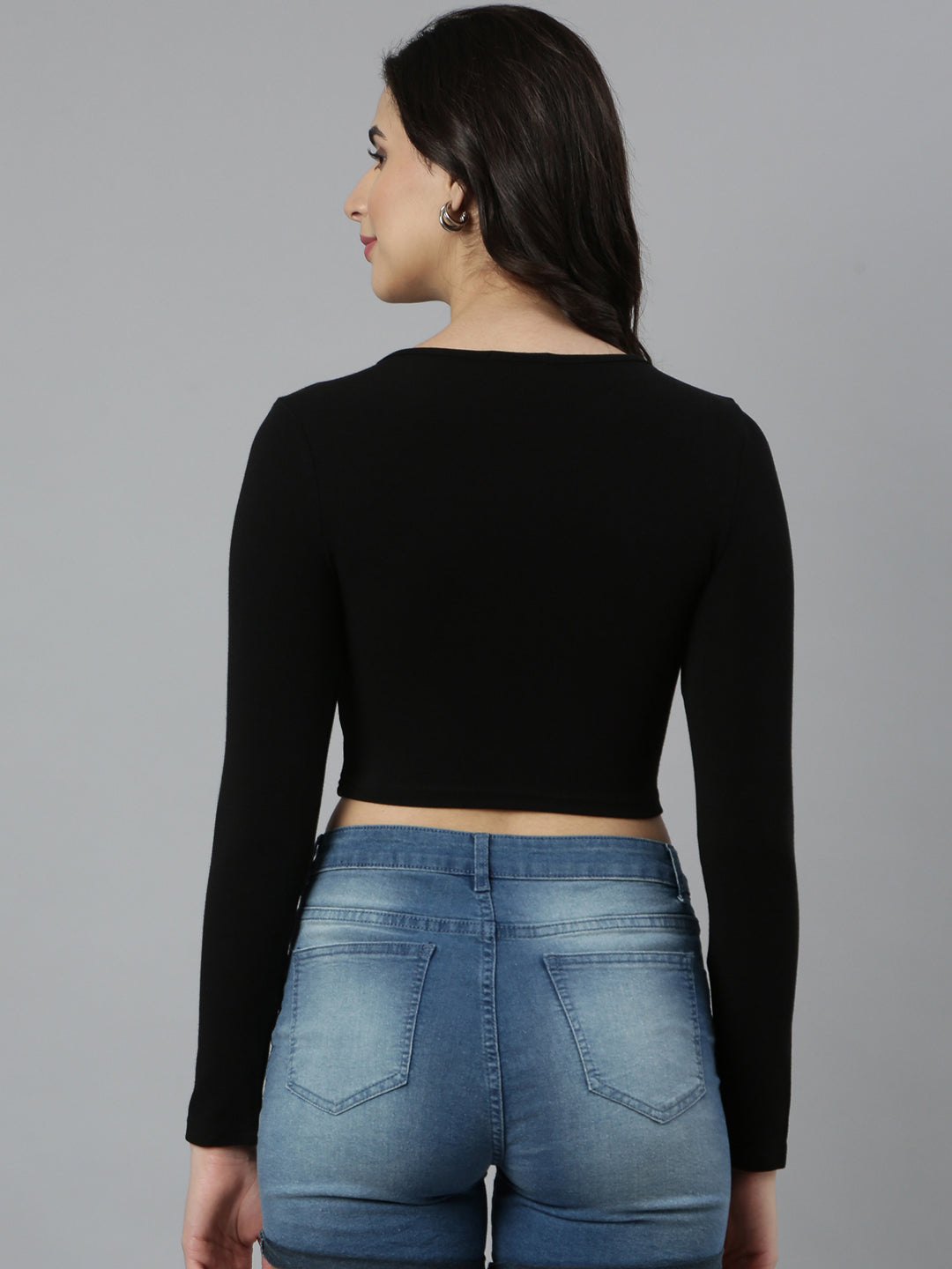 Women Solid Black Crop Top