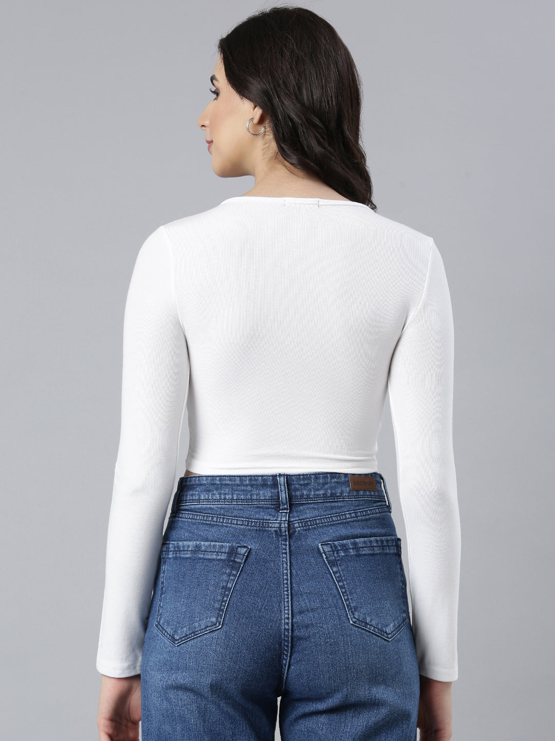 Women Solid Off White Crop Top