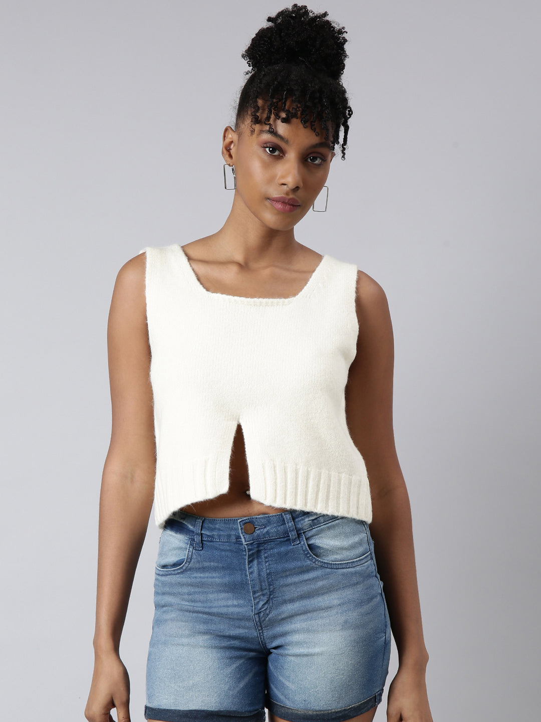 Women Cream Solid Top