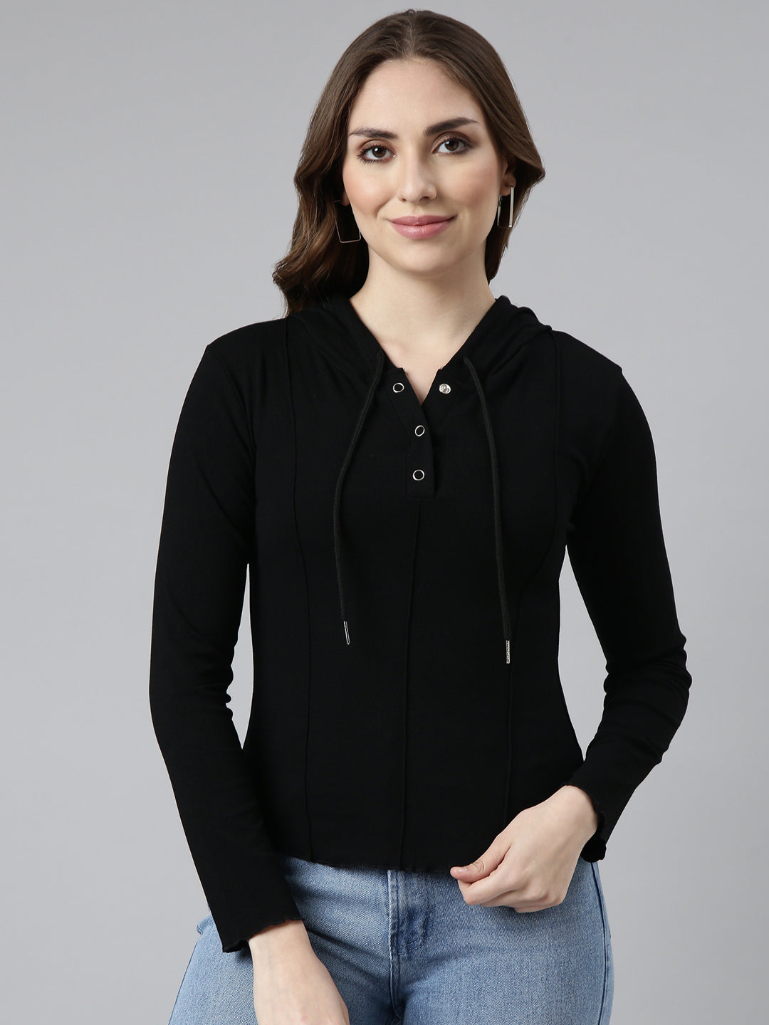 Women Black Solid Pullover Sweatshirt