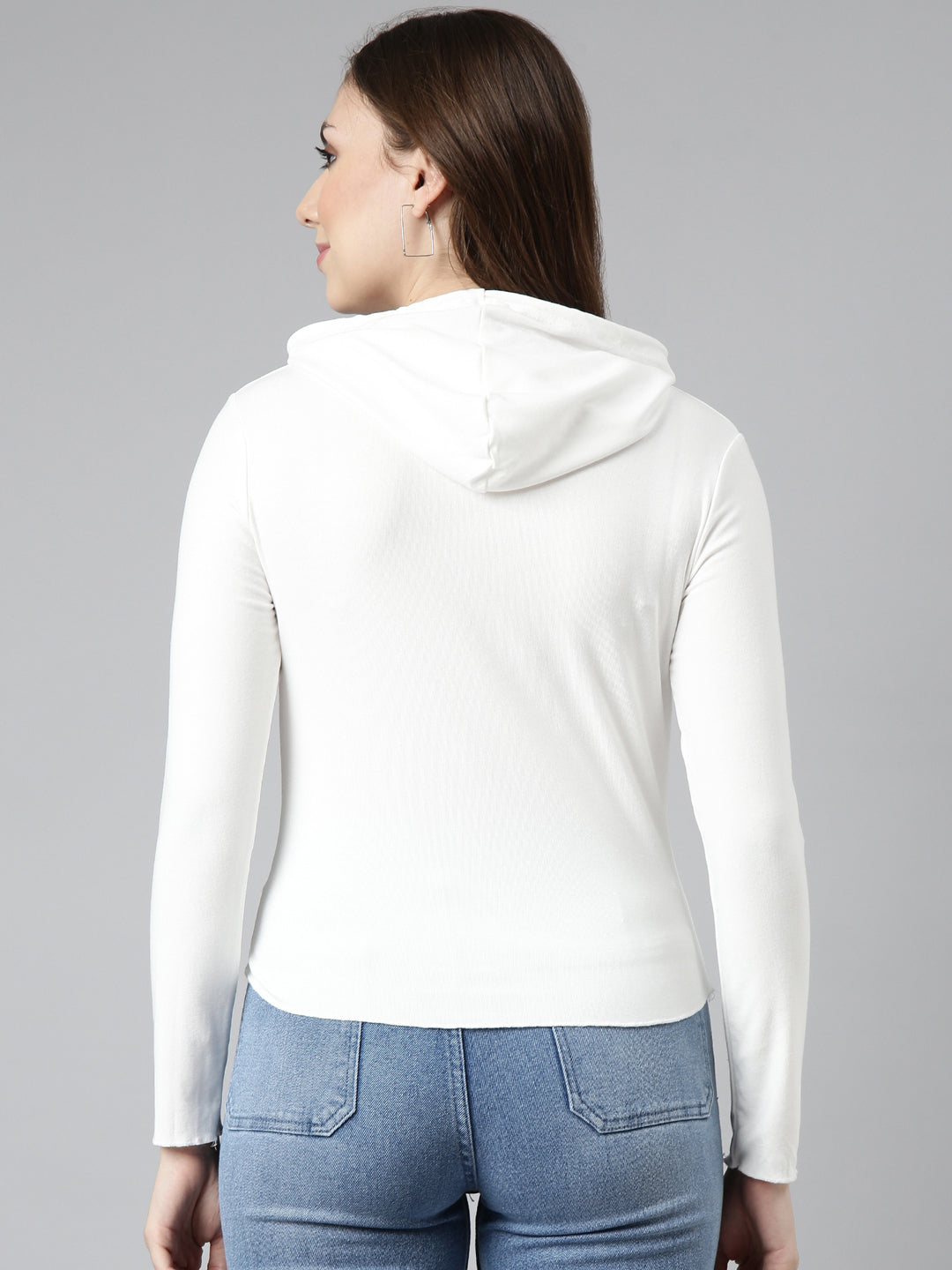 Women's White Solid Pullover Sweatshirt