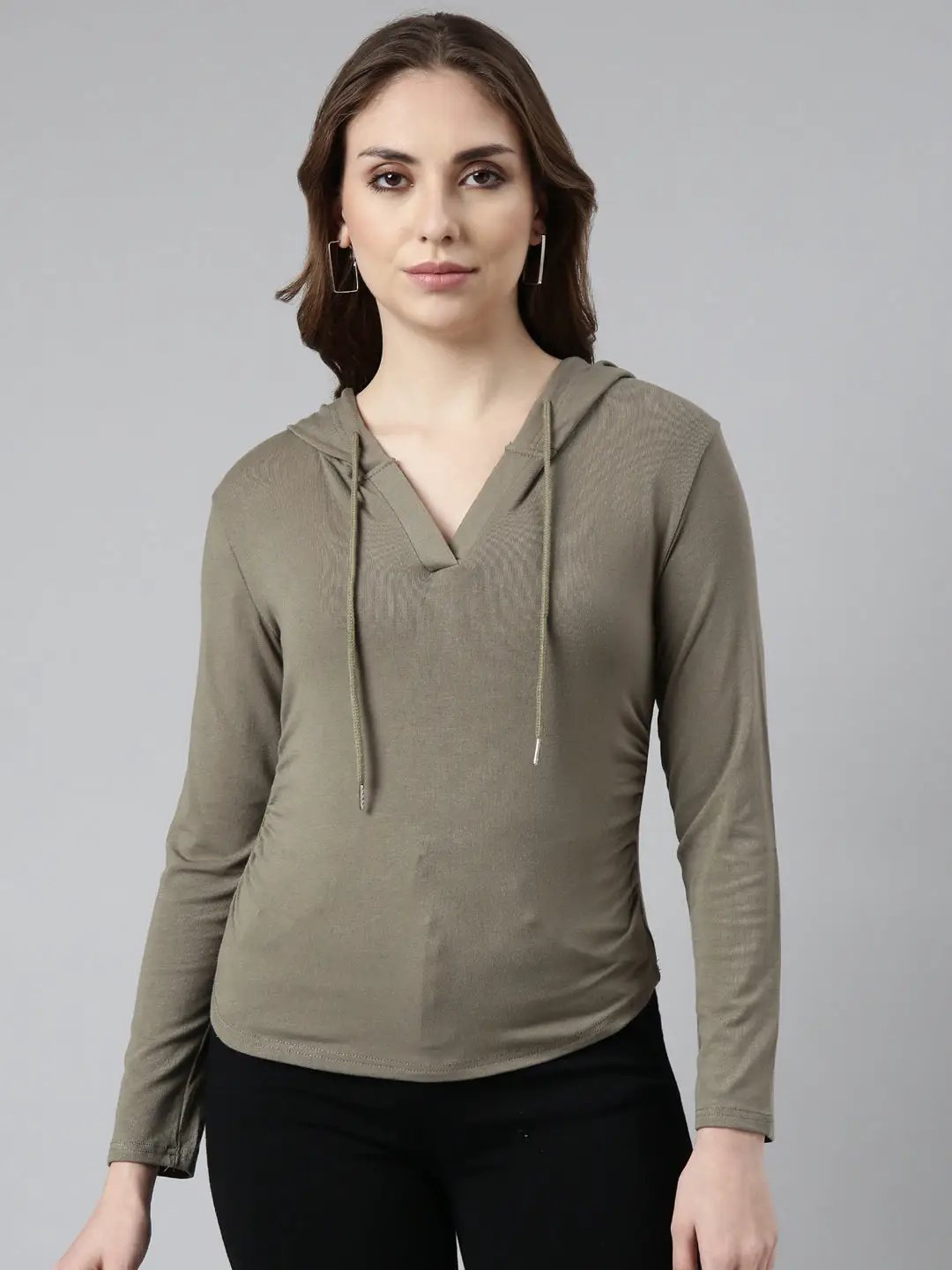 Women's Olive Solid Pullover Sweatshirt