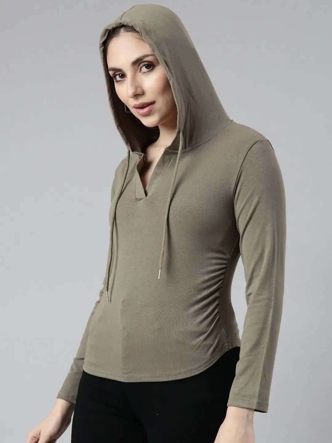 Women's Olive Solid Pullover Sweatshirt