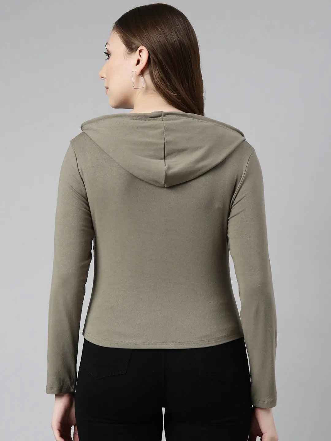 Women's Olive Solid Pullover Sweatshirt