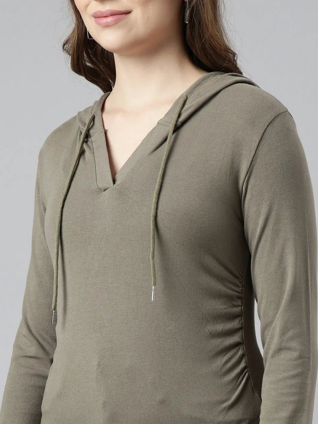 Women's Olive Solid Pullover Sweatshirt
