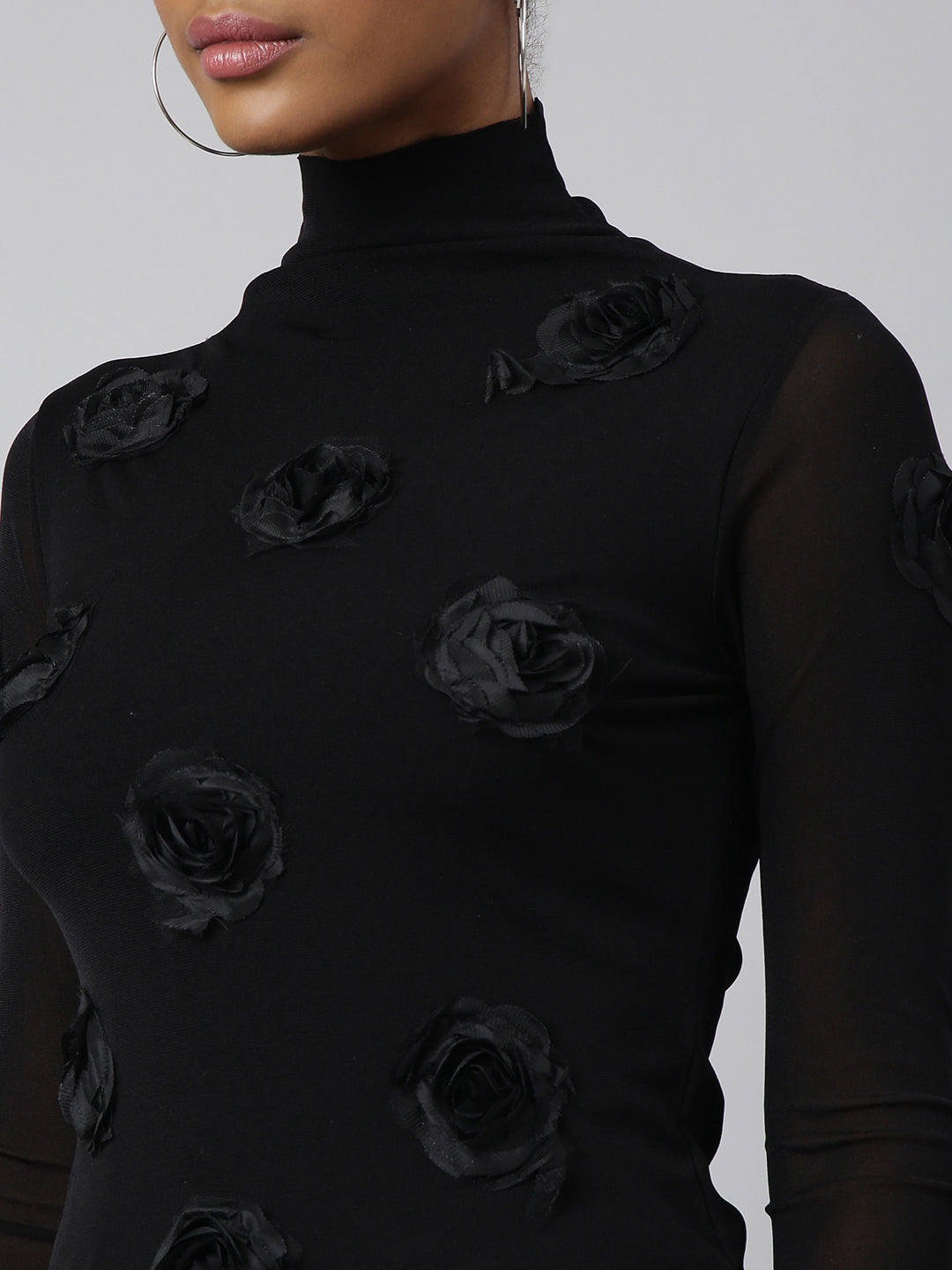 Women Black Embellished Fitted Top