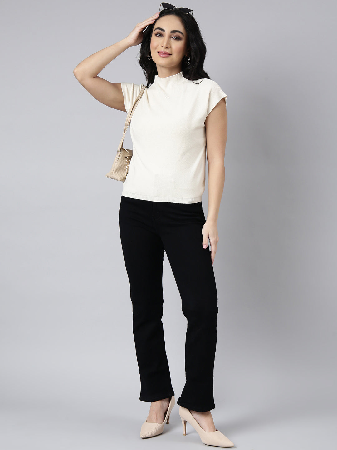 Women's Cream Solid Top