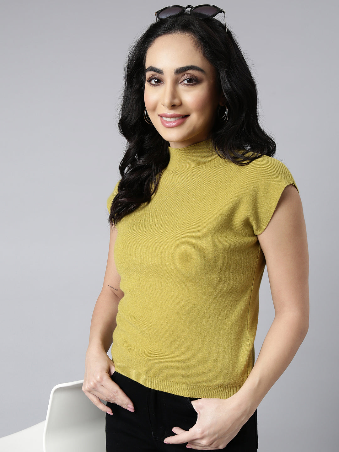 Women's Green Solid Top