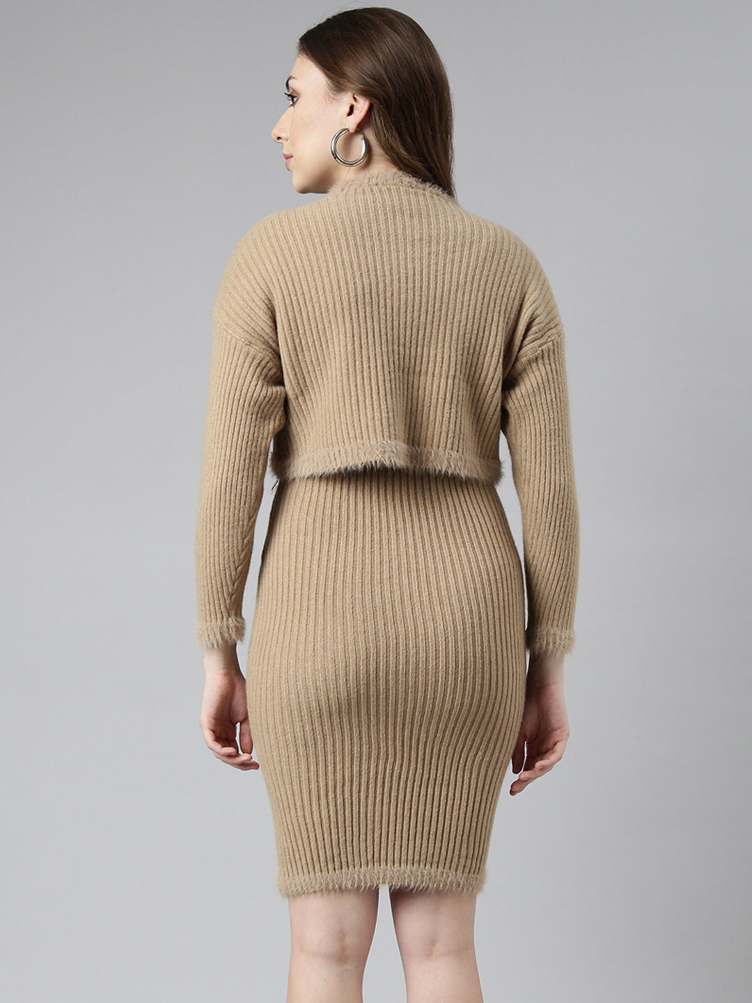 Women Beige Solid Bodycon Dress