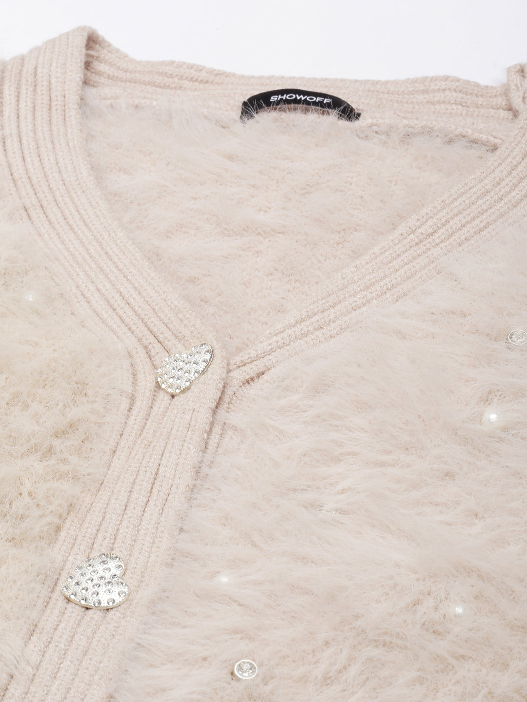 Women Solid Beige Crop Cardigan