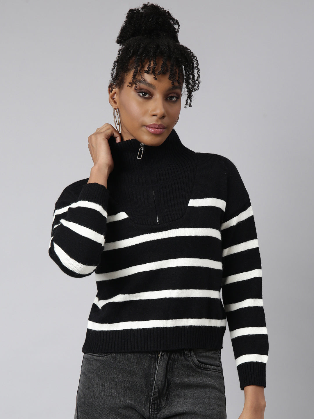 Women Black Horizontal Stripes Top