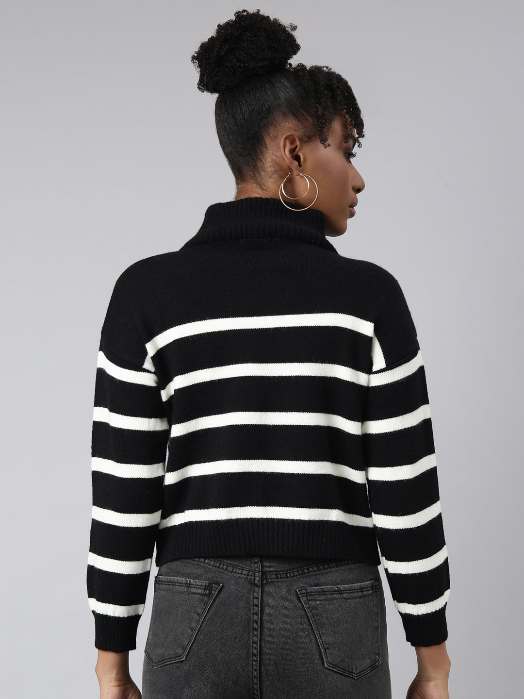 Women Black Horizontal Stripes Top