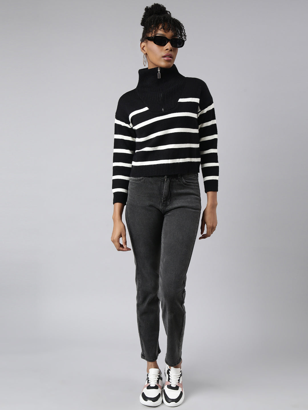 Women Black Horizontal Stripes Top