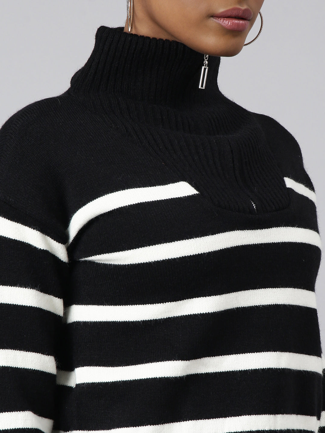 Women Black Horizontal Stripes Top