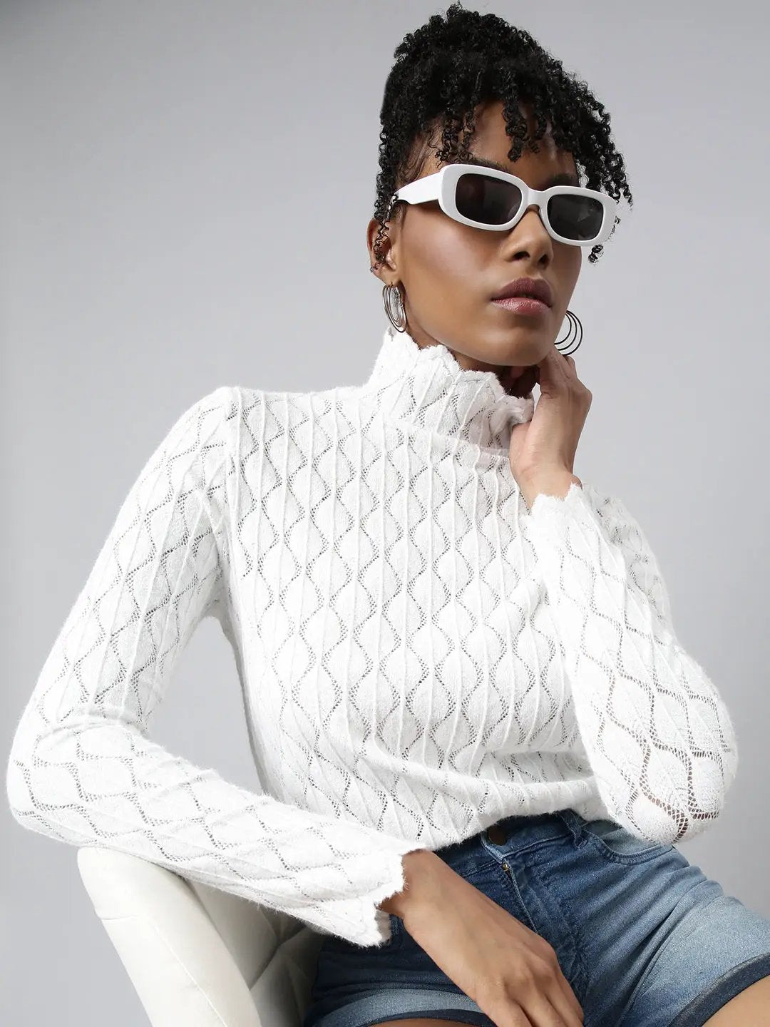 Women's White Geometric Top