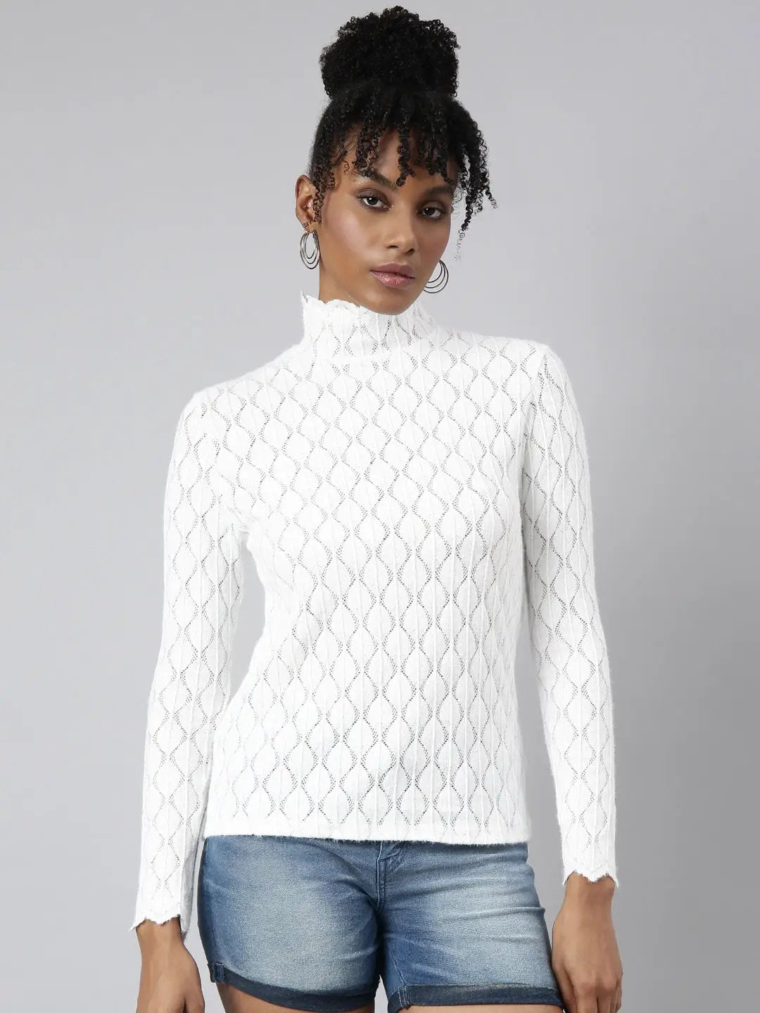 Women's White Geometric Top