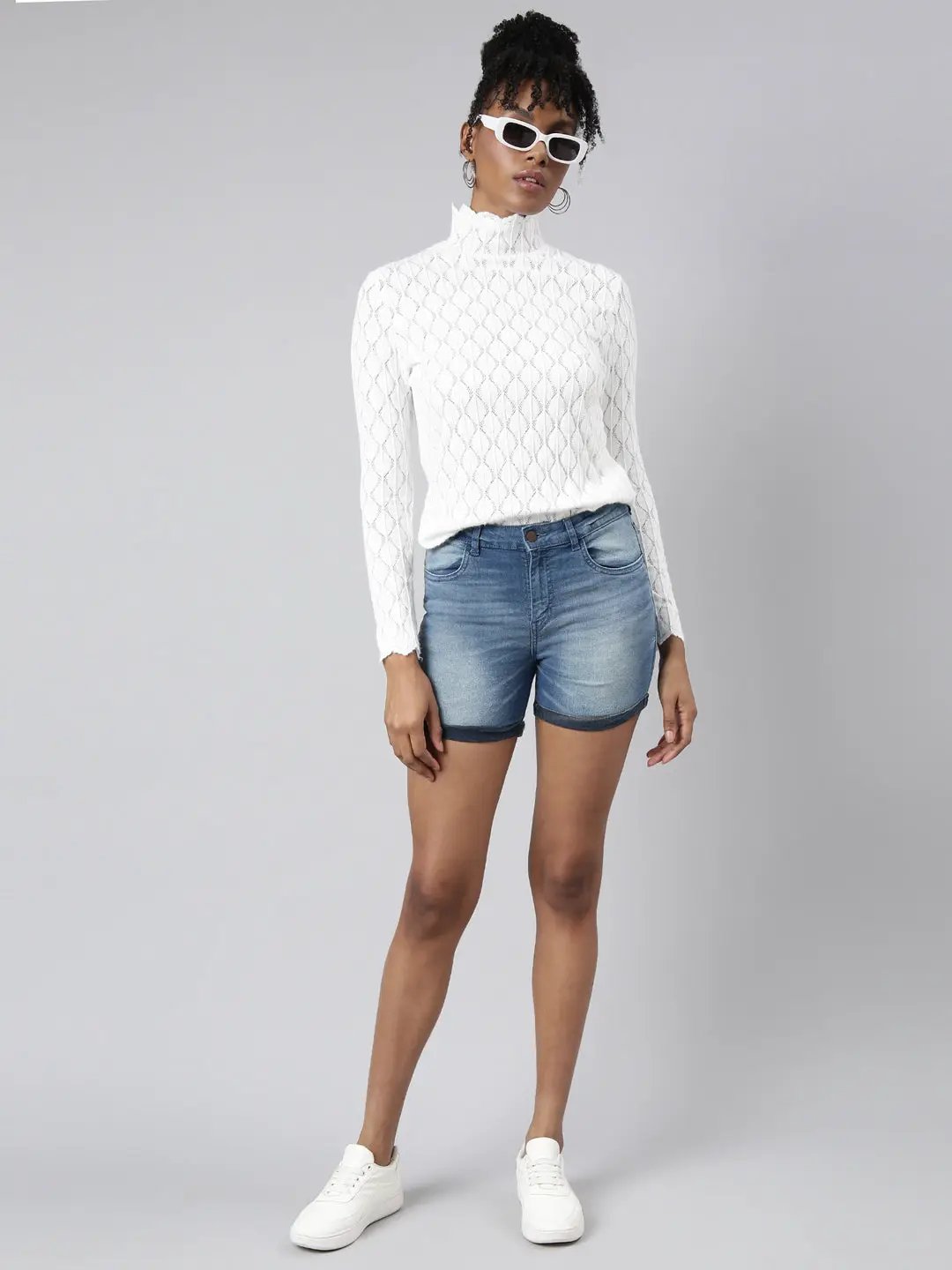 Women's White Geometric Top