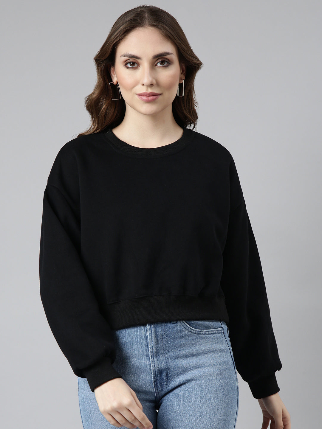 Women Black Solid Pullover Sweatshirt