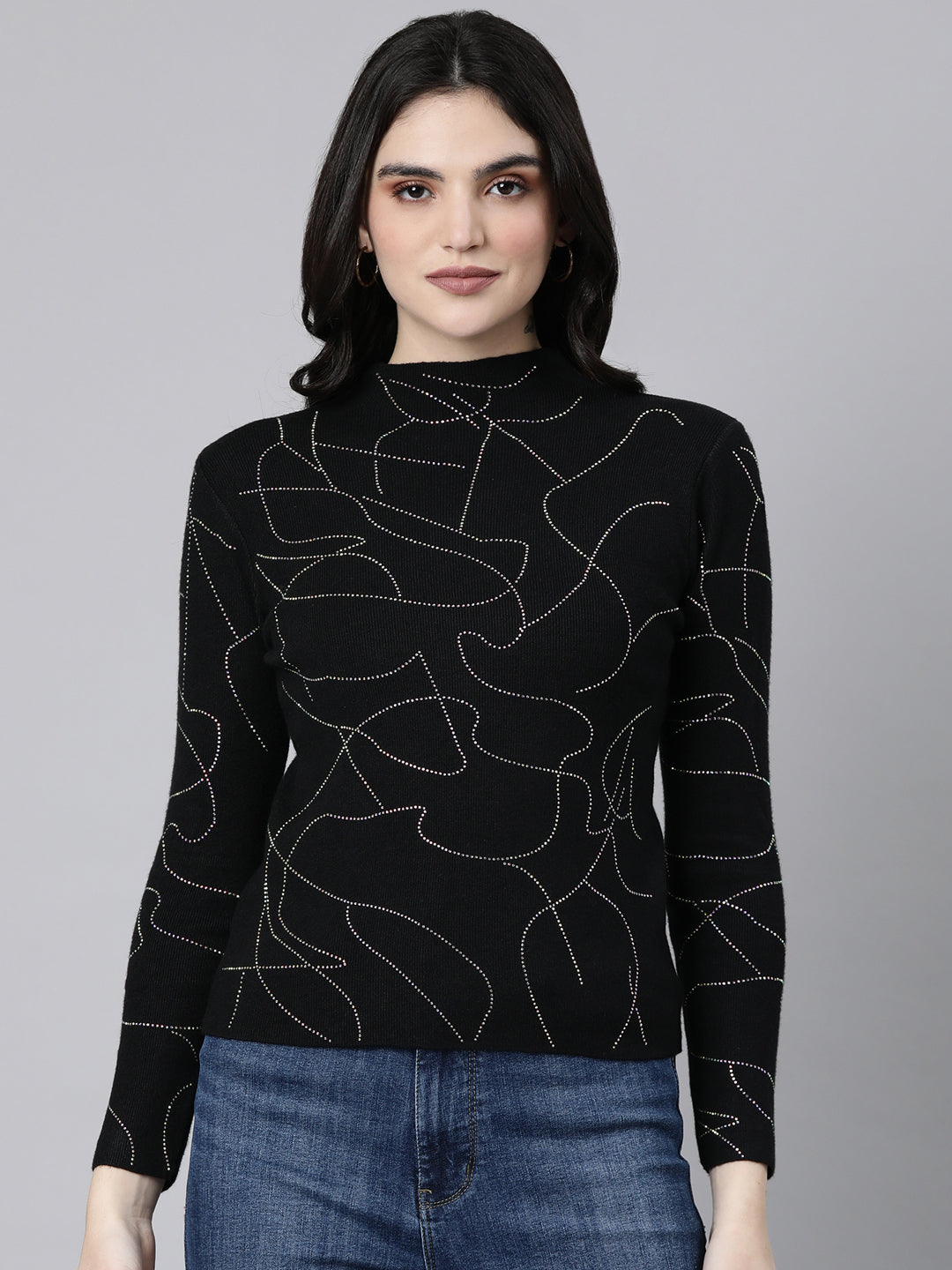 Women Solid Black Top