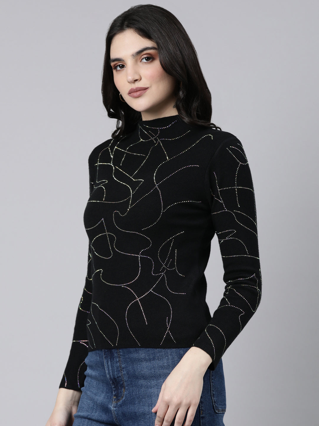 Women Solid Black Top