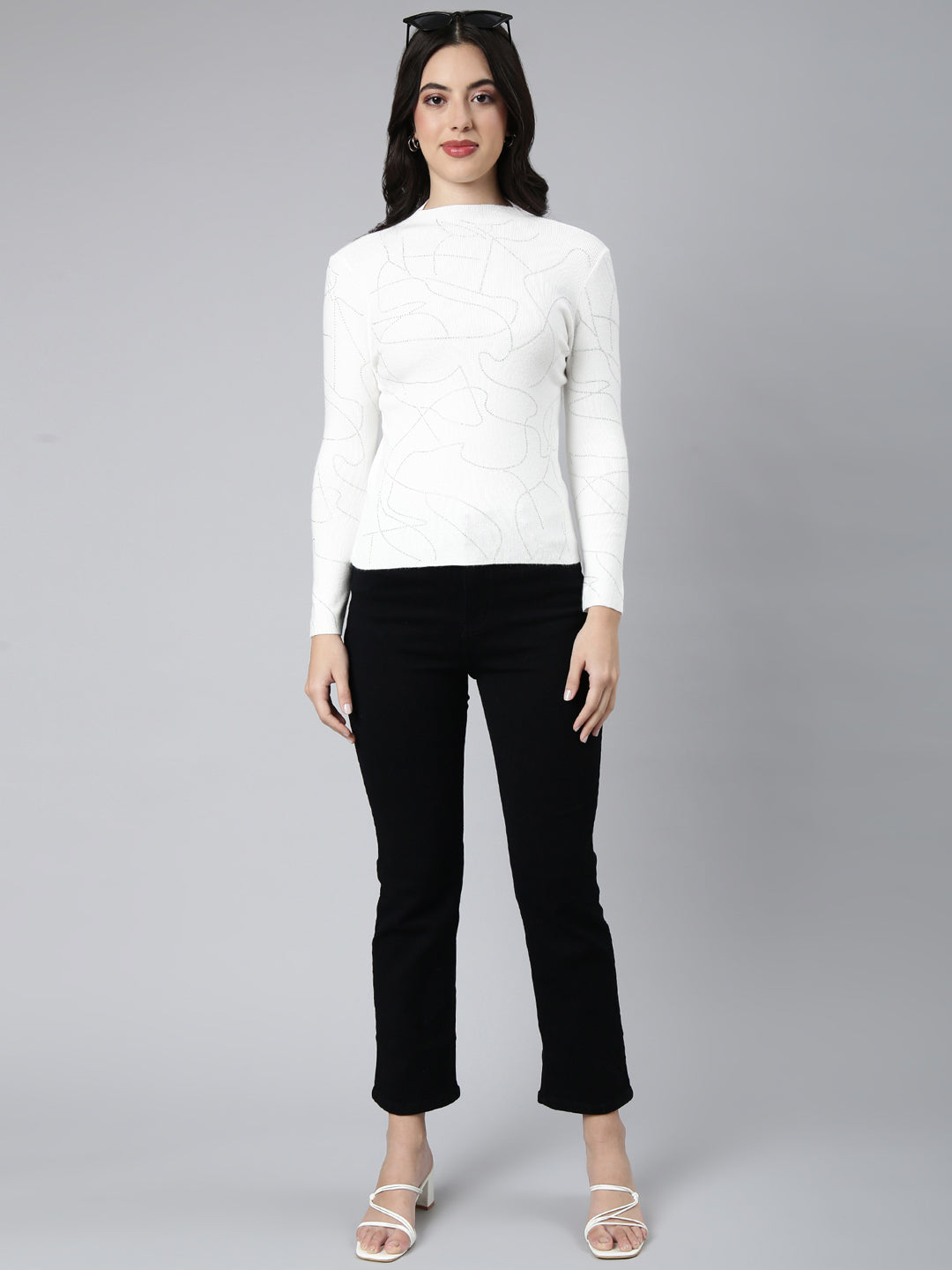 Women Solid Off White Top