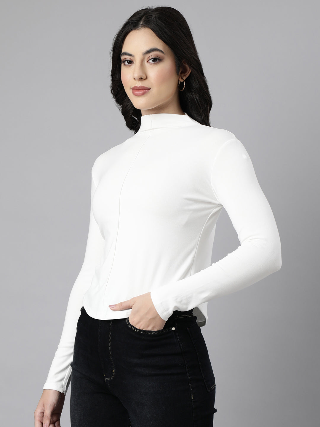 Women Solid Off White Top