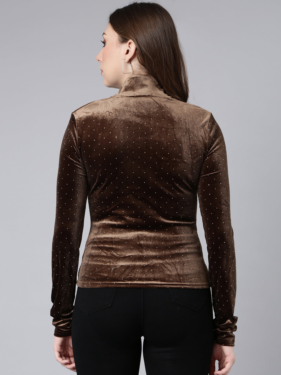 Women's Brown Solid Fitted Top