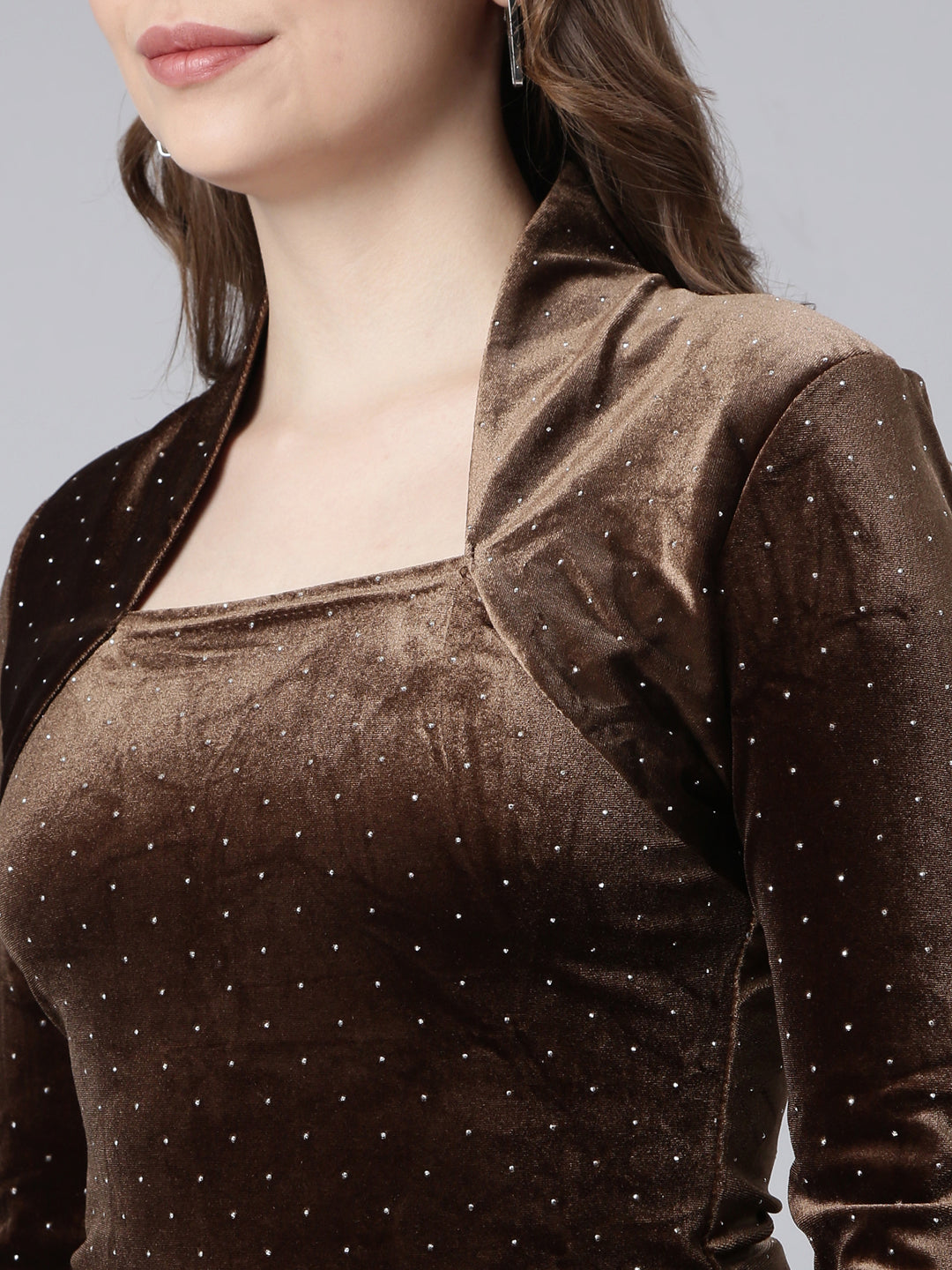 Women's Brown Solid Fitted Top