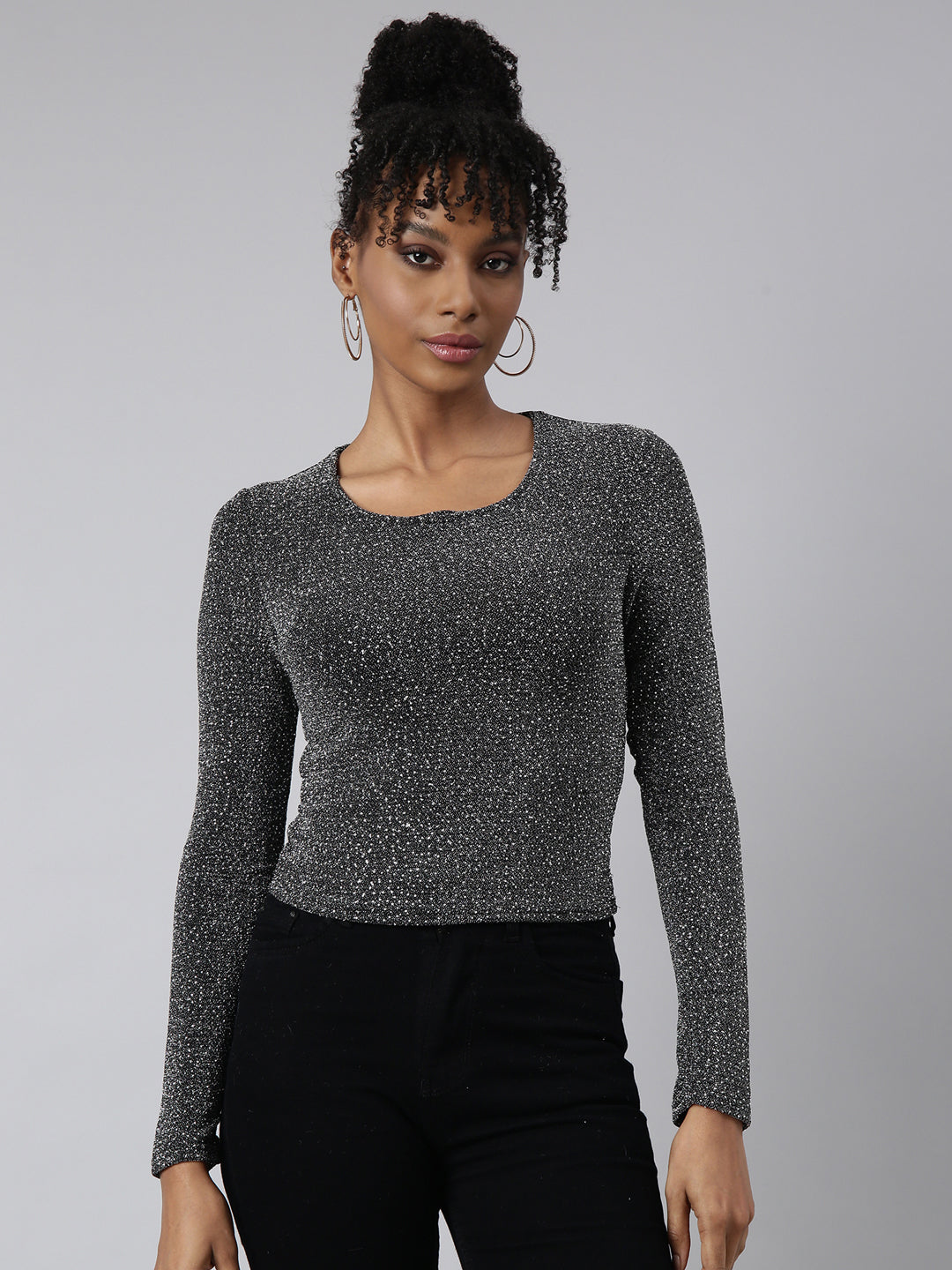 Women Black Solid Fitted Top