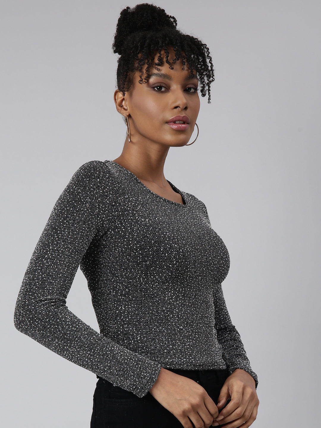 Women Black Solid Fitted Top