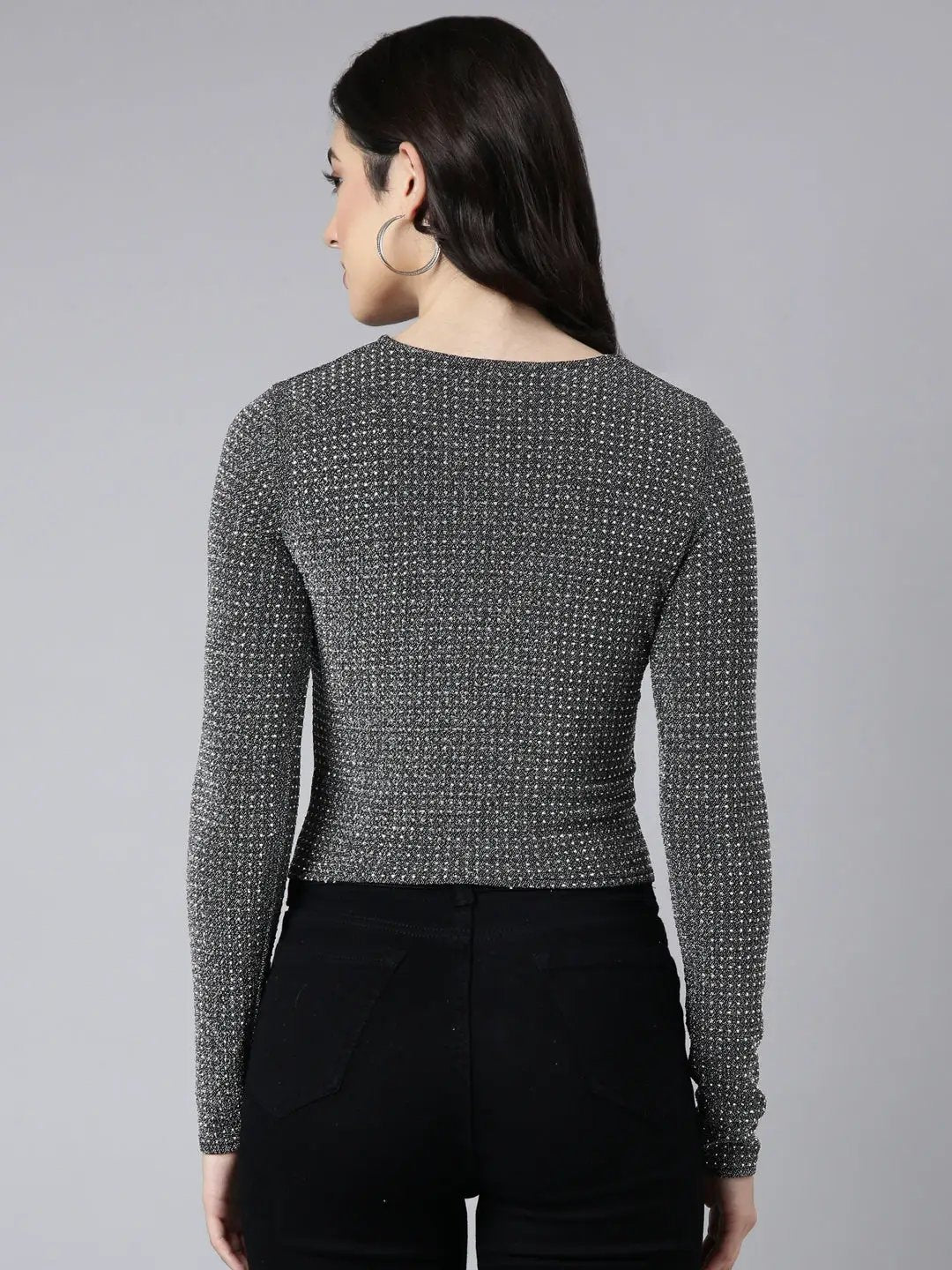 Women's Embellished Grey Fitted Top
