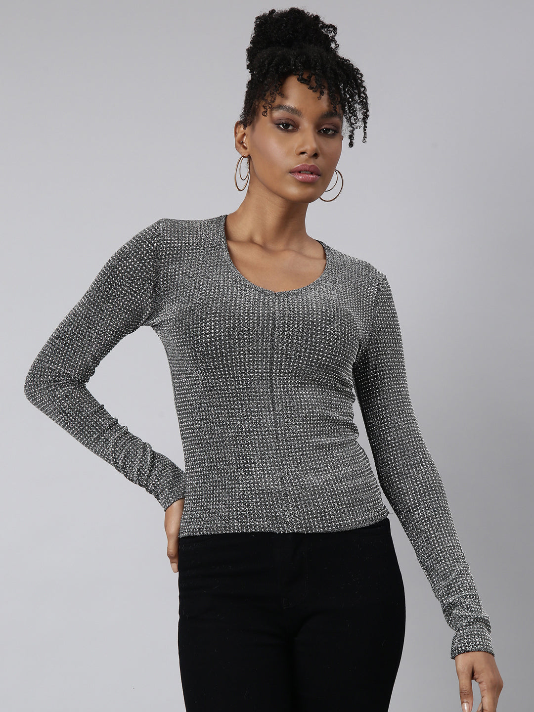 Women Grey Solid Top